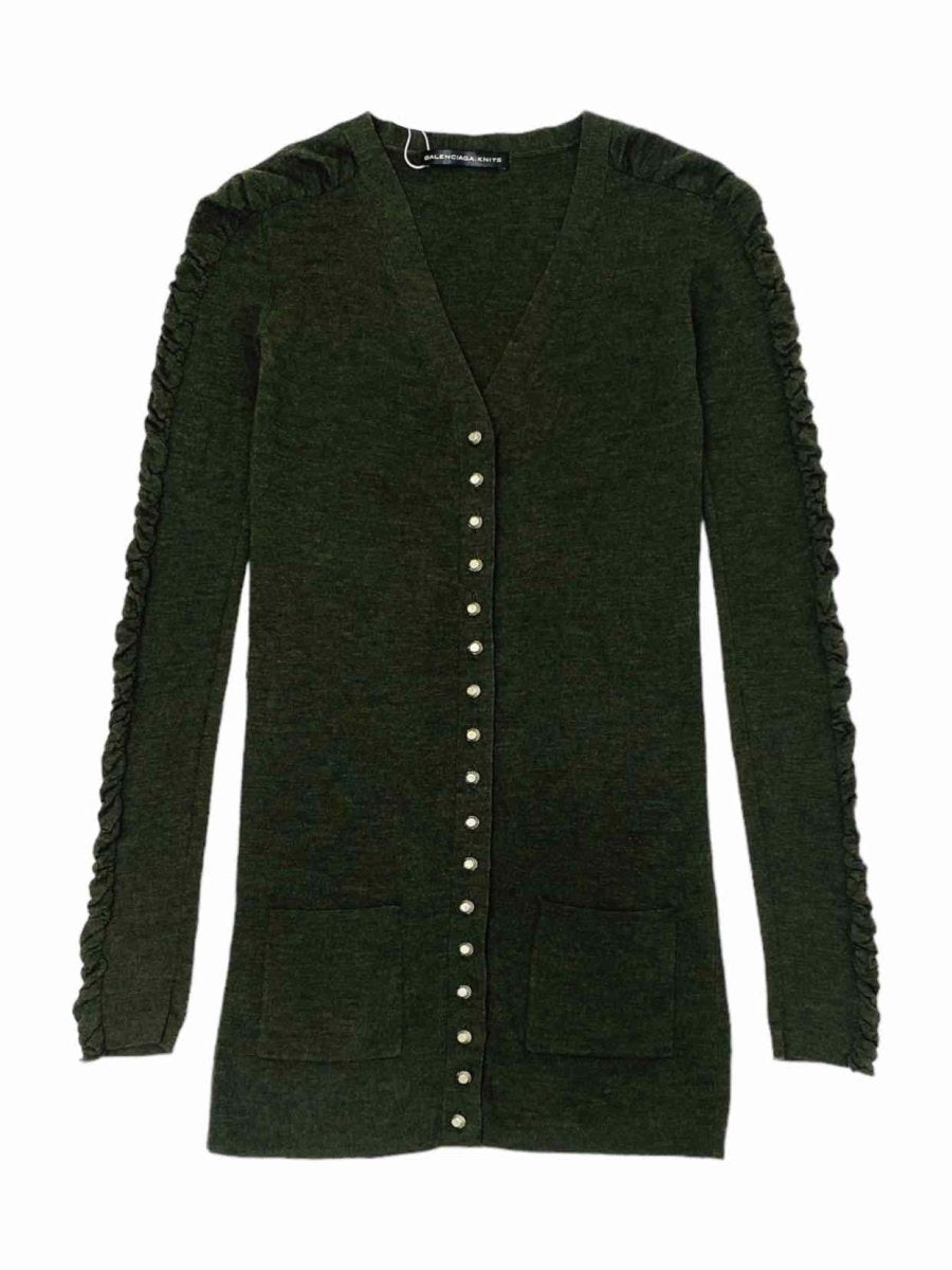 Pre - loved BALENCIAGA KNITS Khaki Size US 4 Cardigan at Reems Closet