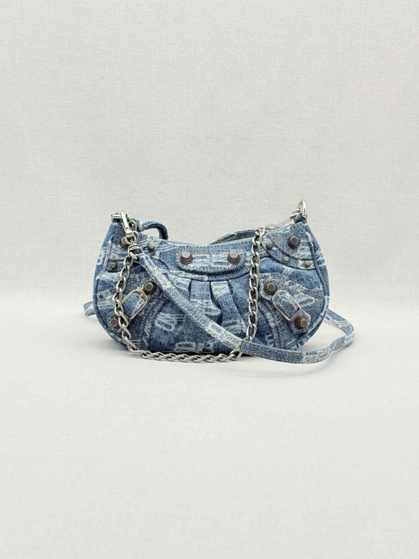 Pre - loved BALENCIAGA Le Cagole Blue Logo Shoulder Bag at Reems Closet