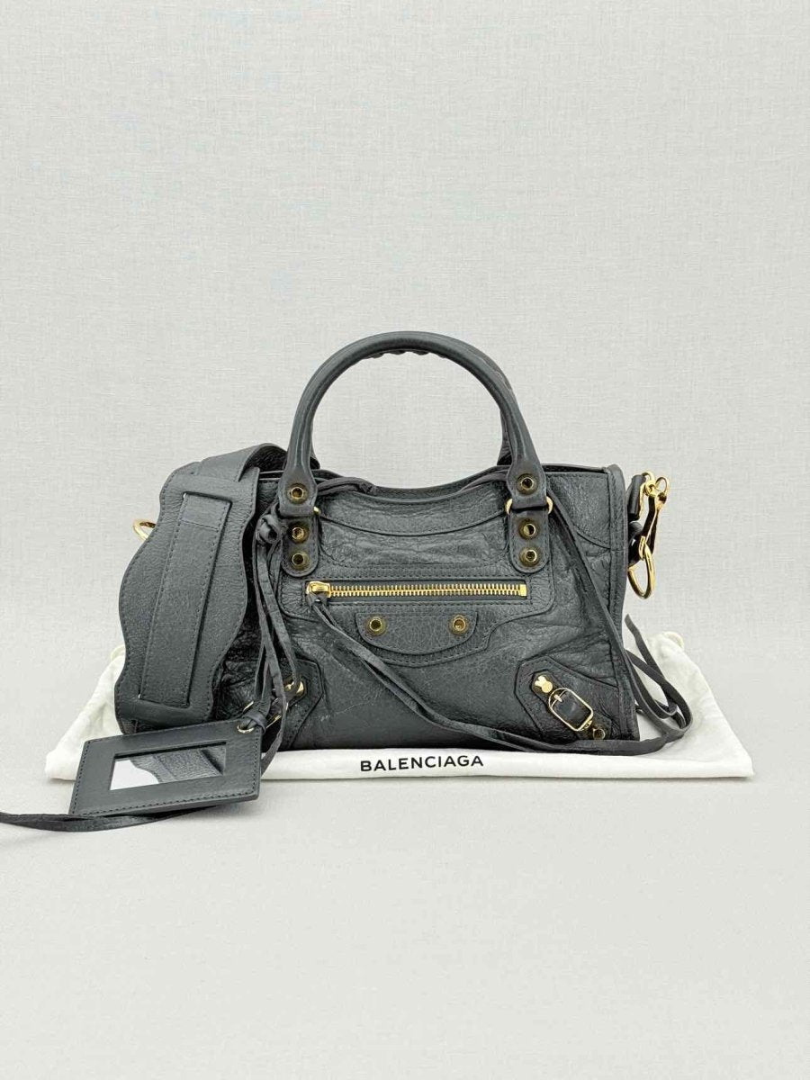 Pre - loved BALENCIAGA Le City Dark Grey Top Handle at Reems Closet
