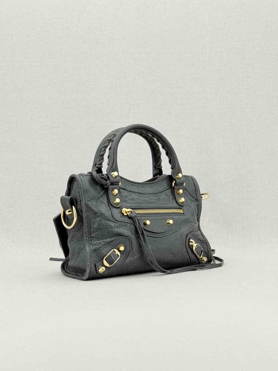 Pre - loved BALENCIAGA Le City Dark Grey Top Handle at Reems Closet