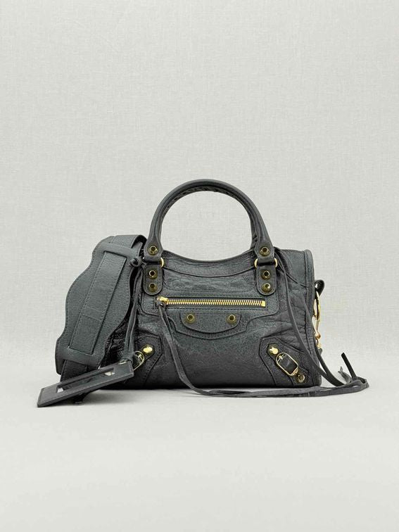 Pre - loved BALENCIAGA Le City Dark Grey Top Handle at Reems Closet