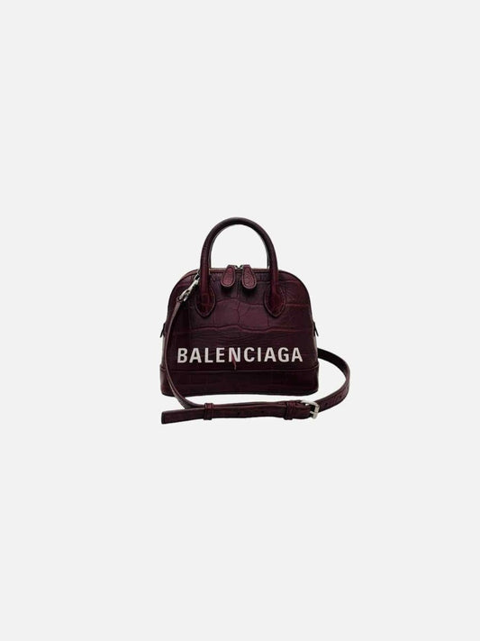 Pre-loved BALENCIAGA Logo Ville Maroon Croc Embossed Top Handle from Reems Closet