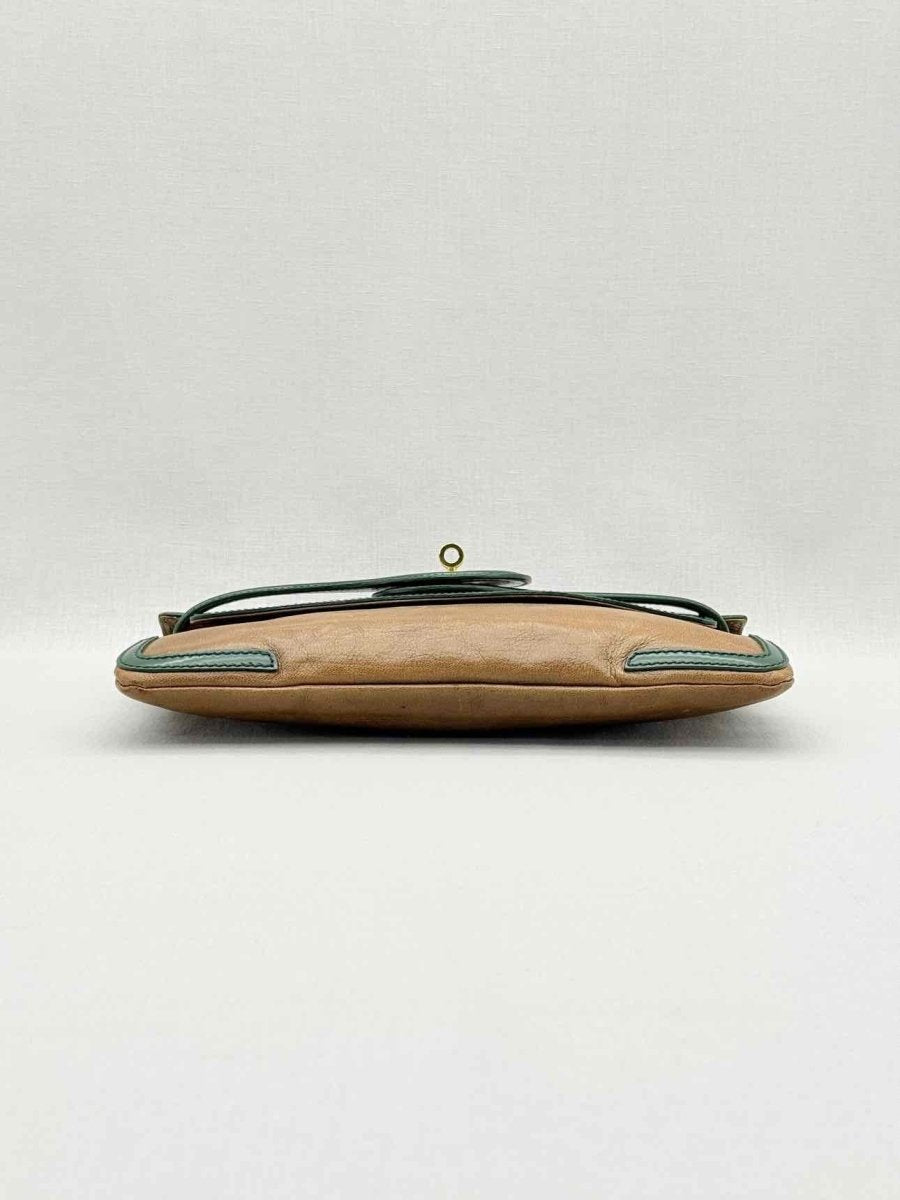 Pre - loved BALENCIAGA Luna Beige & Green Clutch at Reems Closet