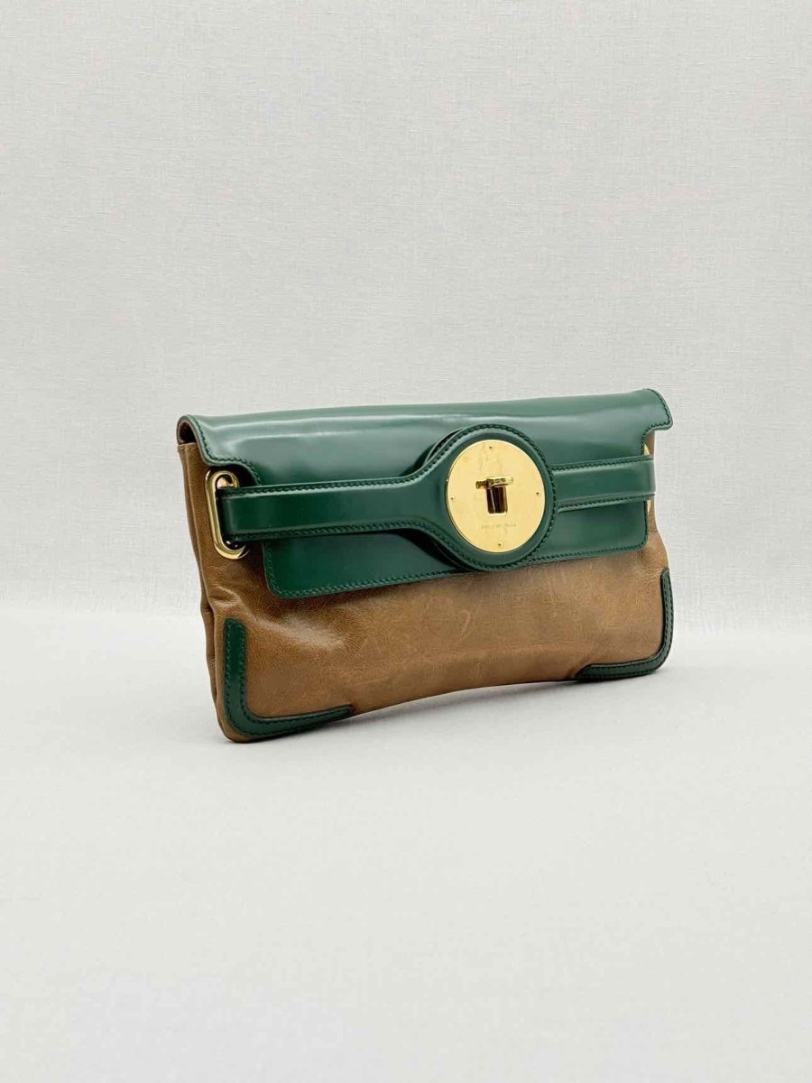 Pre - loved BALENCIAGA Luna Beige & Green Clutch at Reems Closet