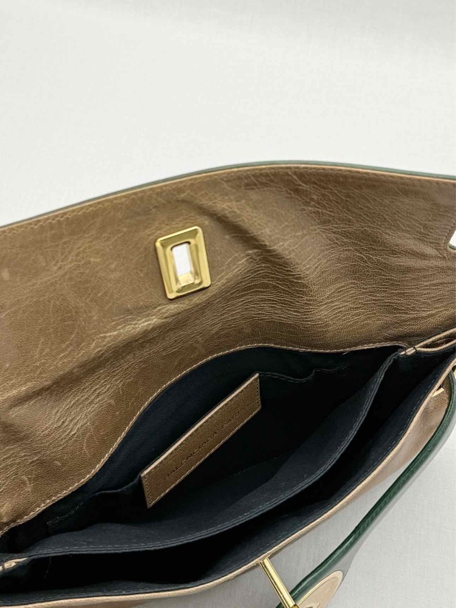 Pre - loved BALENCIAGA Luna Beige & Green Clutch at Reems Closet