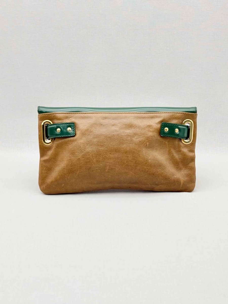 Pre - loved BALENCIAGA Luna Beige & Green Clutch at Reems Closet