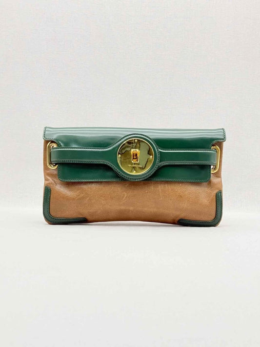 Pre - loved BALENCIAGA Luna Beige & Green Clutch at Reems Closet