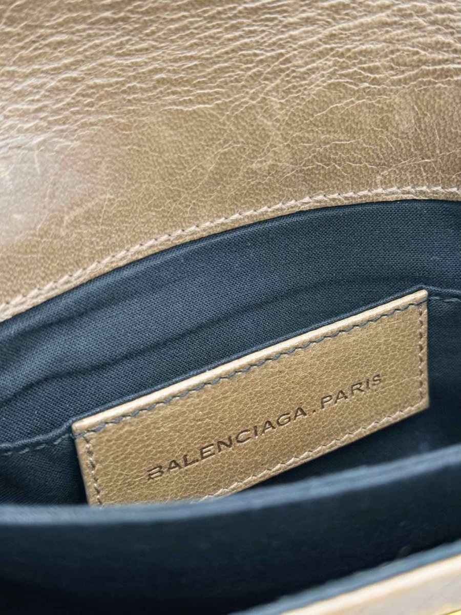 Pre - loved BALENCIAGA Luna Beige & Green Clutch at Reems Closet