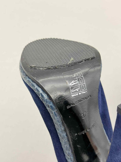 Pre - loved BALENCIAGA Navy Blue Size EU 37 Heeled Sandals at Reems Closet
