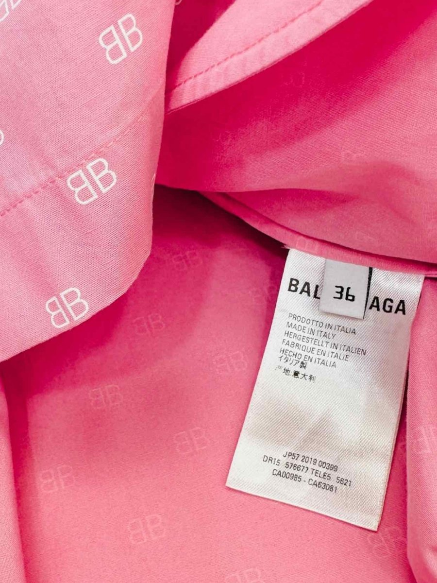 Pre - loved BALENCIAGA Oversized Pink w/ White Logo Shirt Dress at Reems Closet