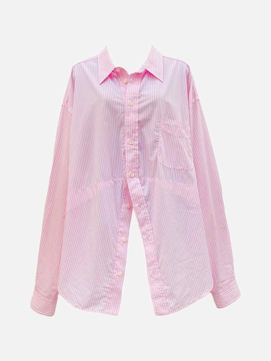 Pre - loved BALENCIAGA Oversized Pink & White Striped Shirt at Reems Closet