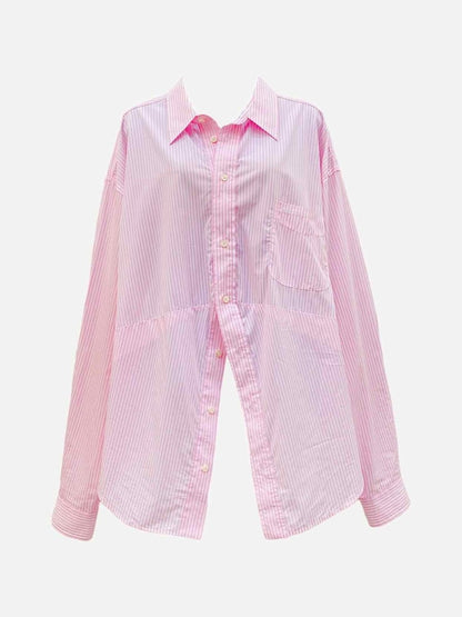 Pre - loved BALENCIAGA Oversized Pink & White Striped Shirt at Reems Closet