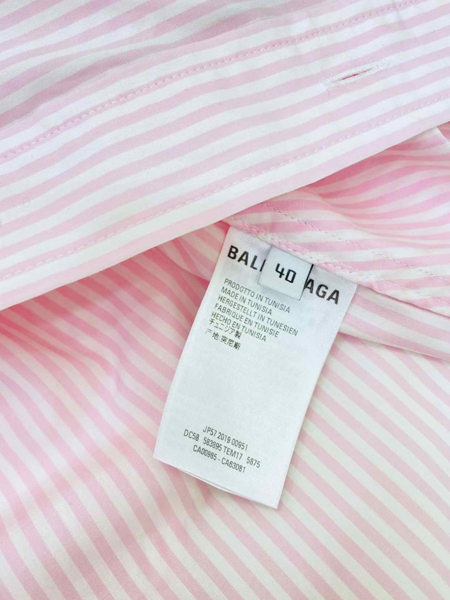 Pre - loved BALENCIAGA Oversized Pink & White Striped Shirt at Reems Closet