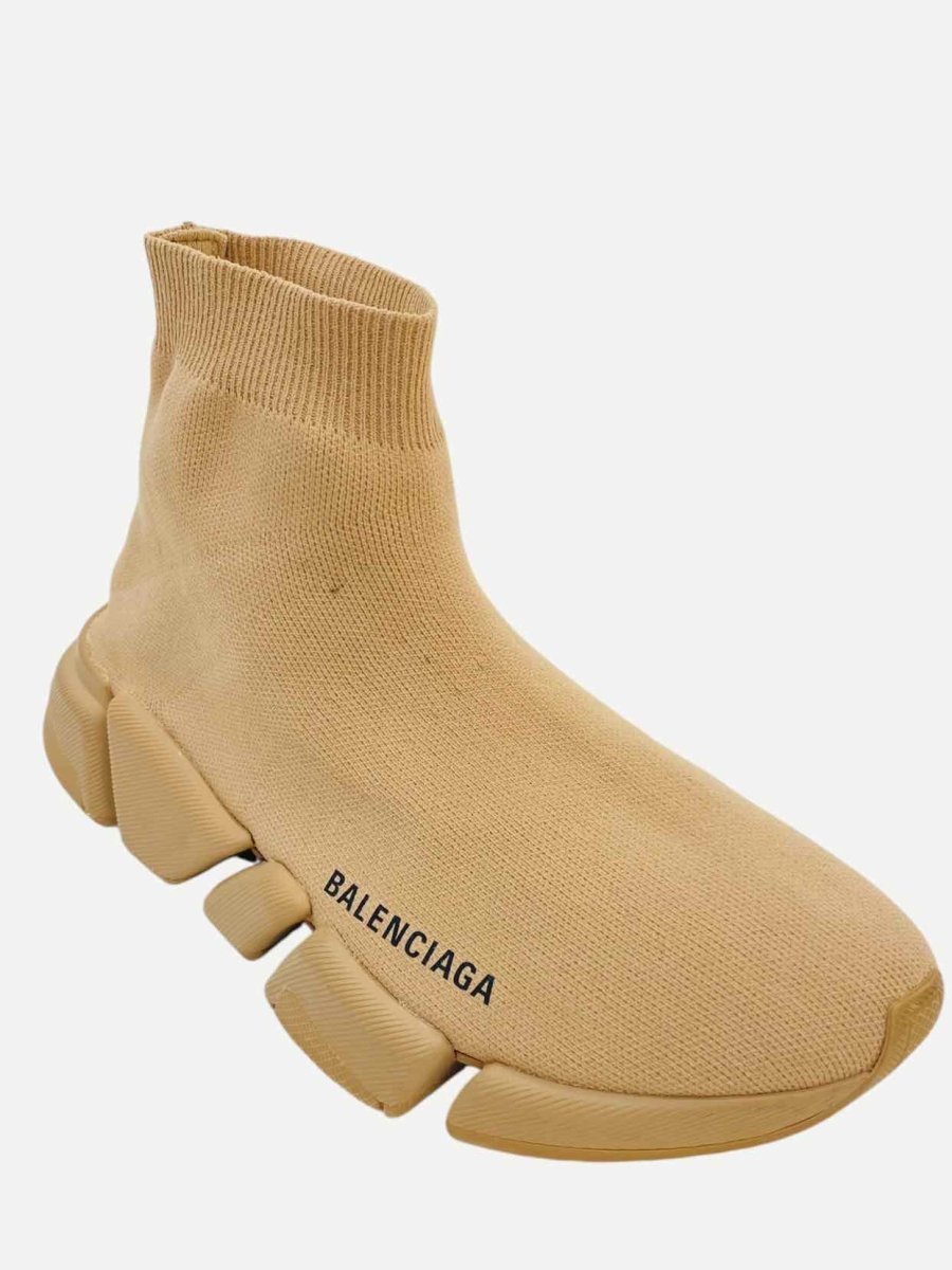 Pre - loved BALENCIAGA Speed 2.0 Beige Sneakers at Reems Closet