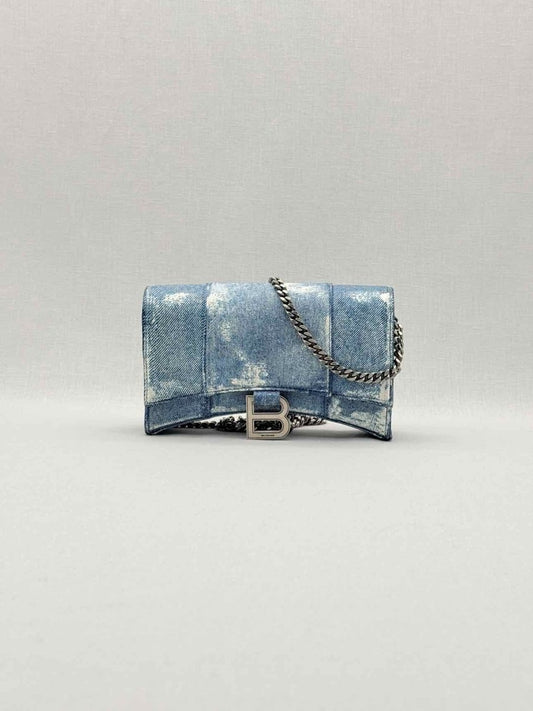 Pre - loved BALENCIAGA Wallet on Chain Blue Crossbody at Reems Closet