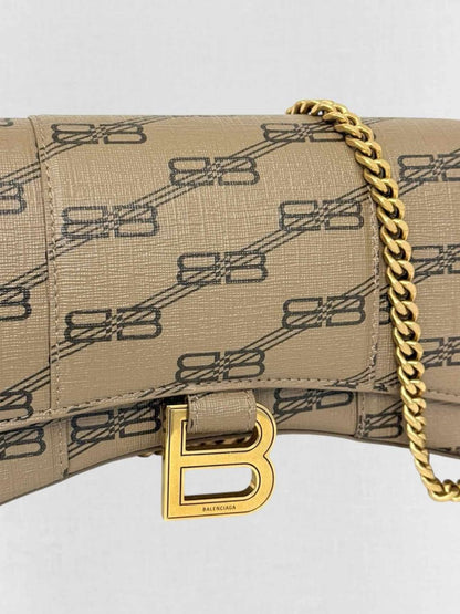 Pre - loved BALENCIAGA Wallet on Chain Brown Monogram Crossbody at Reems Closet