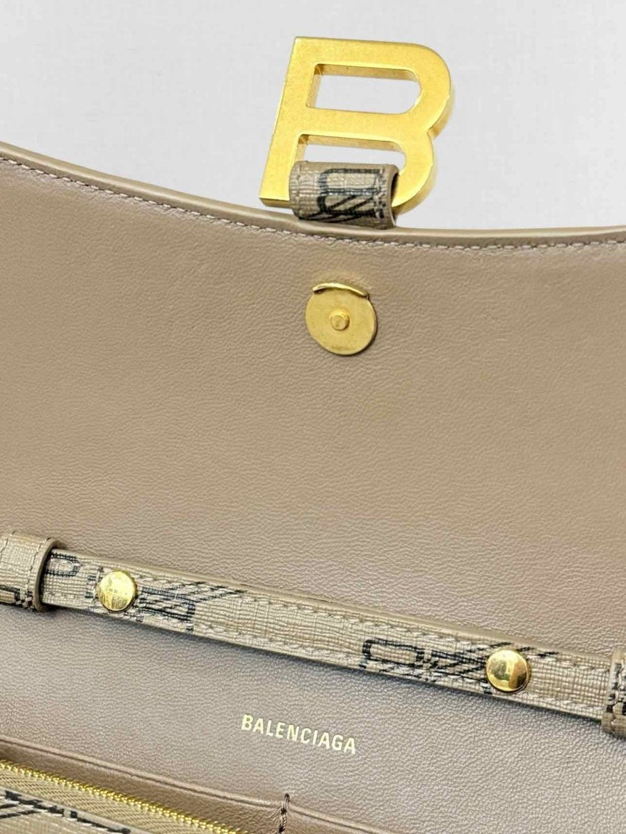 Pre - loved BALENCIAGA Wallet on Chain Brown Monogram Crossbody at Reems Closet