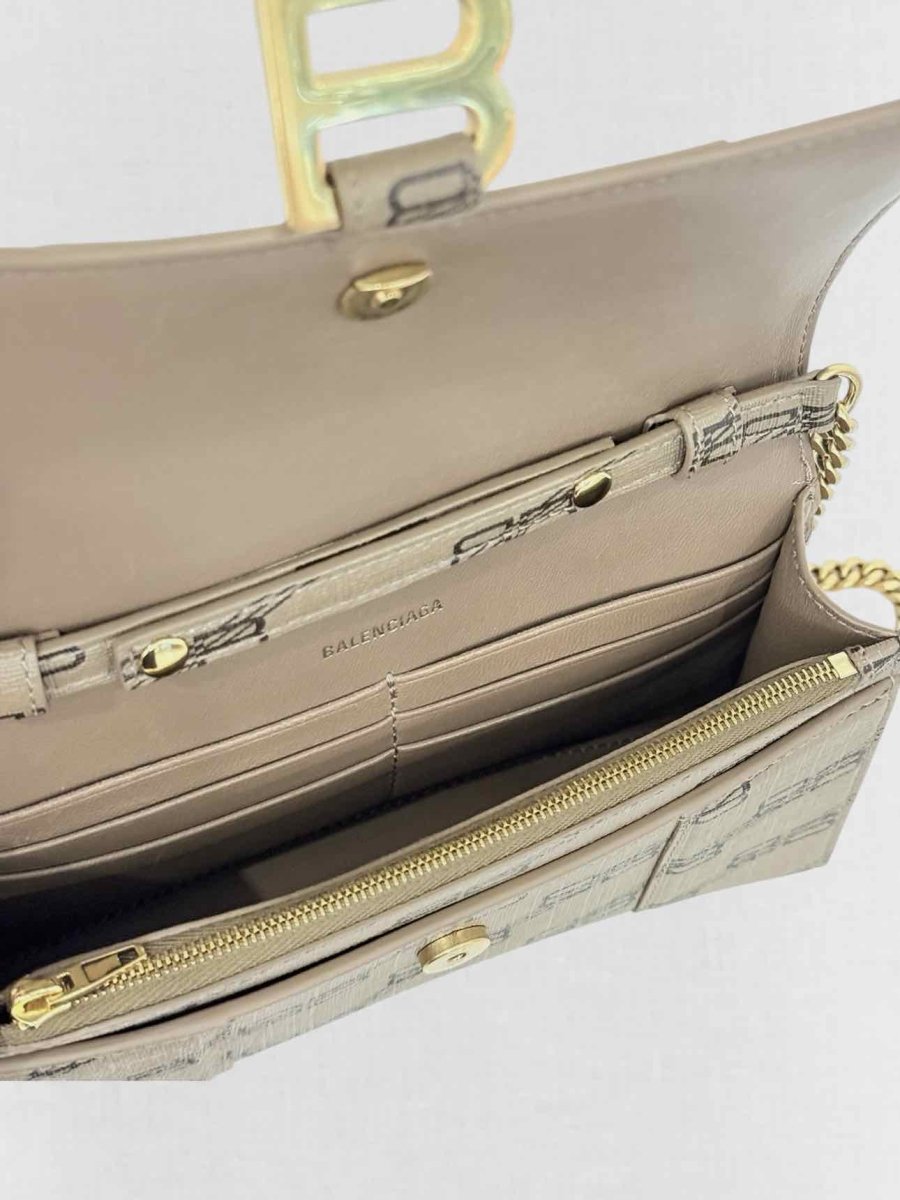 Pre - loved BALENCIAGA Wallet on Chain Brown Monogram Crossbody at Reems Closet