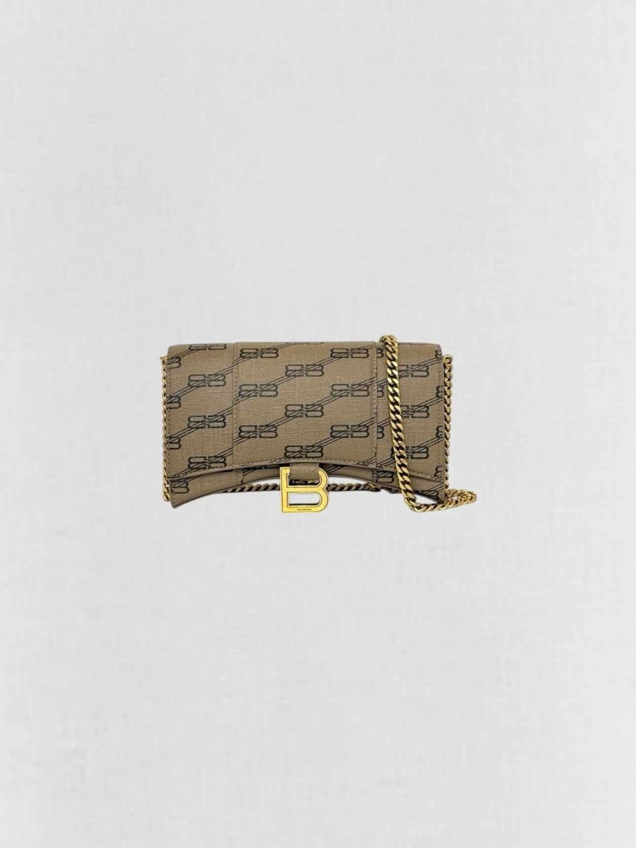 Pre - loved BALENCIAGA Wallet on Chain Brown Monogram Crossbody at Reems Closet