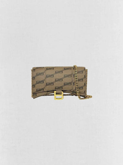 Pre - loved BALENCIAGA Wallet on Chain Brown Monogram Crossbody at Reems Closet