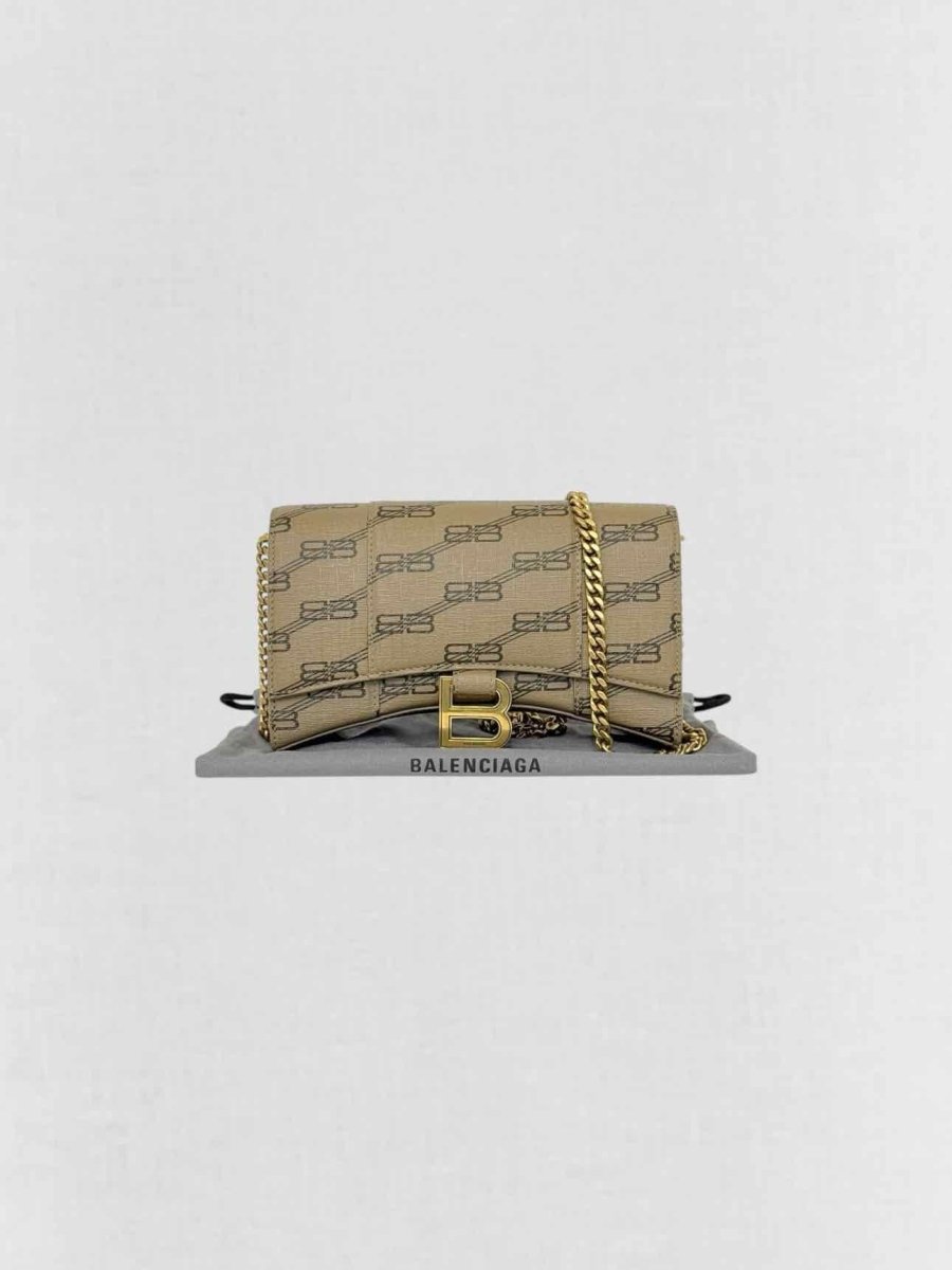 Pre - loved BALENCIAGA Wallet on Chain Brown Monogram Crossbody at Reems Closet