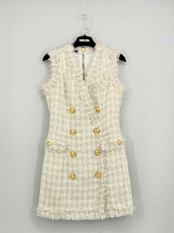 Pre - loved BALMAIN Beige Tweed Size US 0 Short Dress at Reems Closet