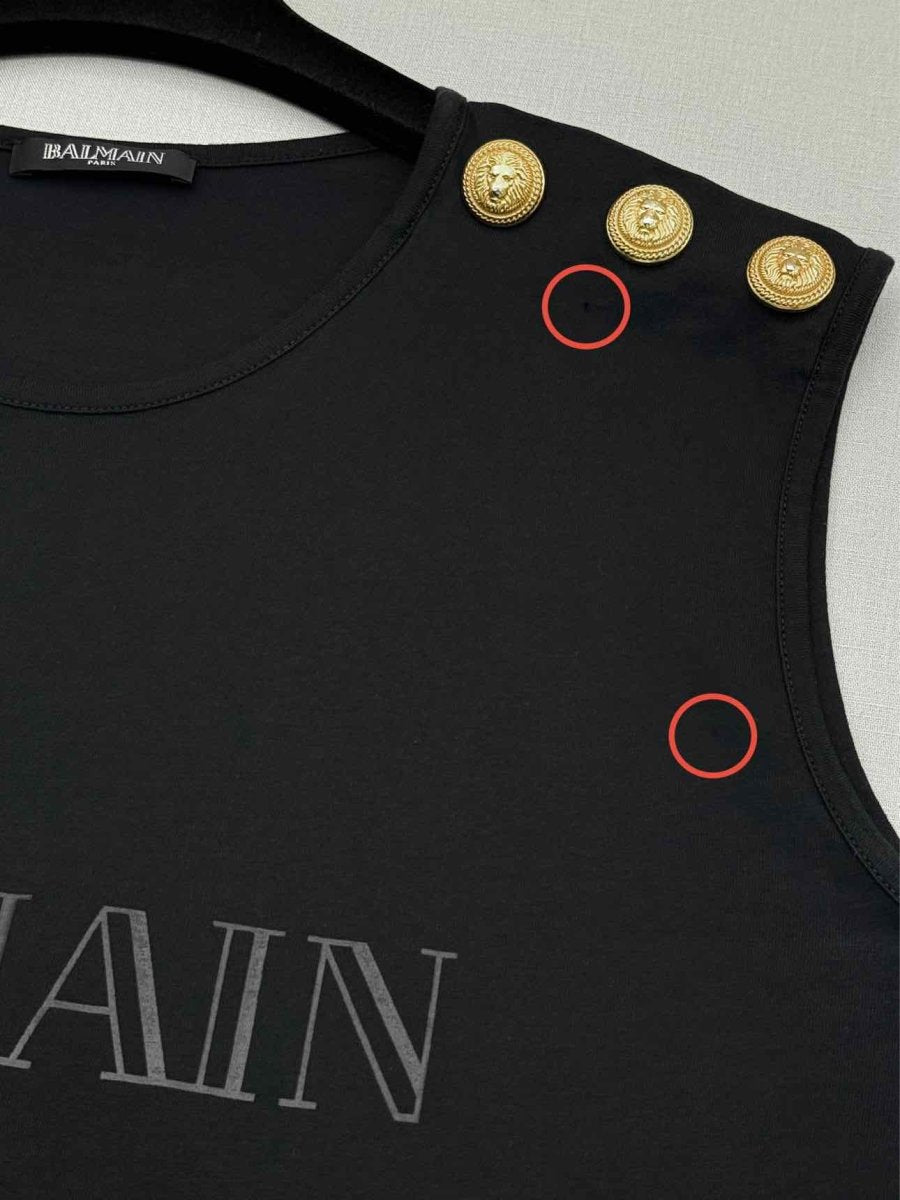 Pre - loved BALMAIN Black Logo Size Medium Top at Reems Closet