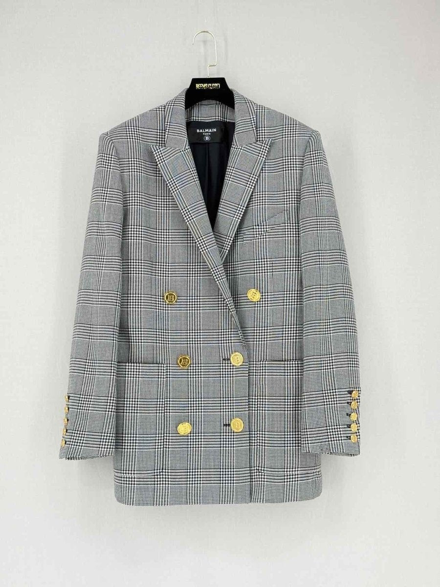 Pre - loved BALMAIN Black & White Checkered Size US 6 Jacket at Reems Closet