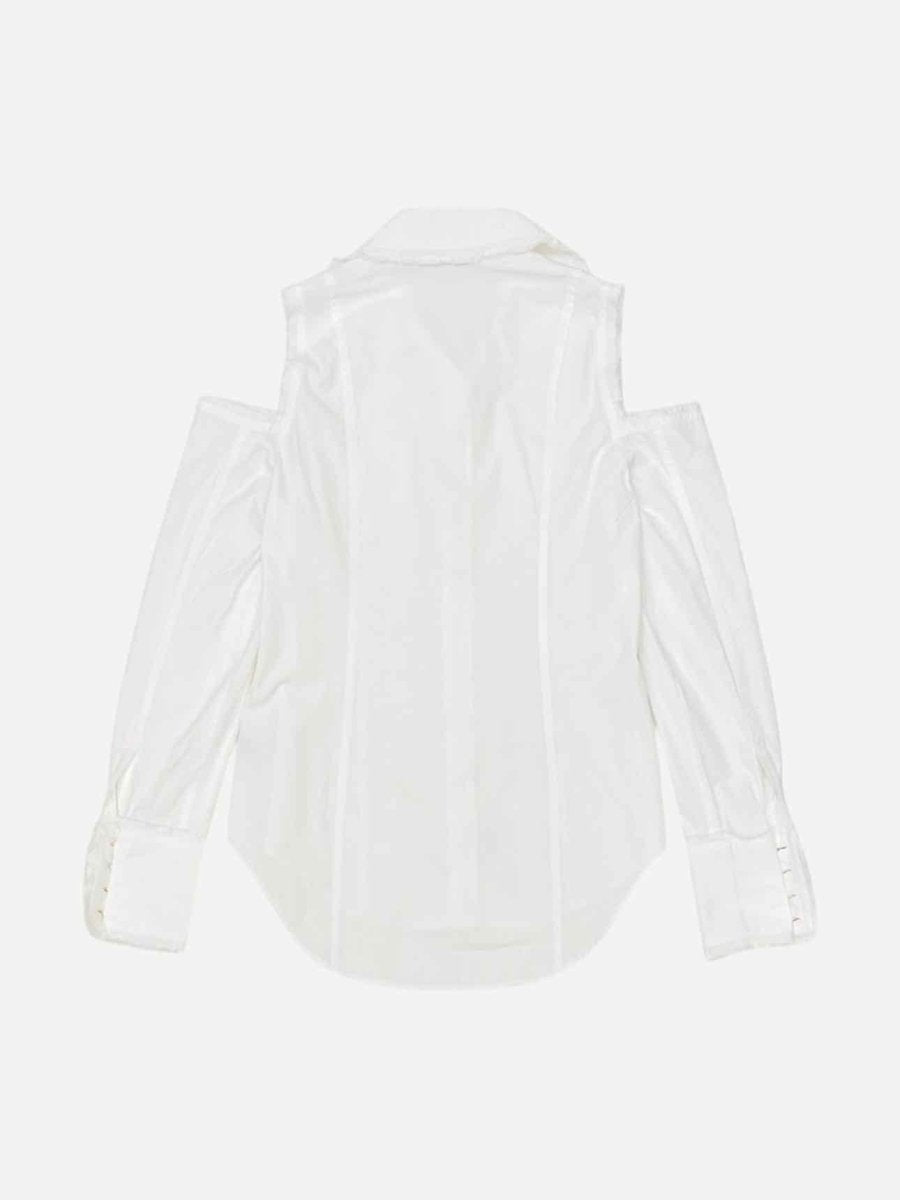 Pre - loved BALMAIN Cutout Sleeve White Shirt at Reems Closet