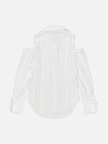 Pre - loved BALMAIN Cutout Sleeve White Shirt at Reems Closet