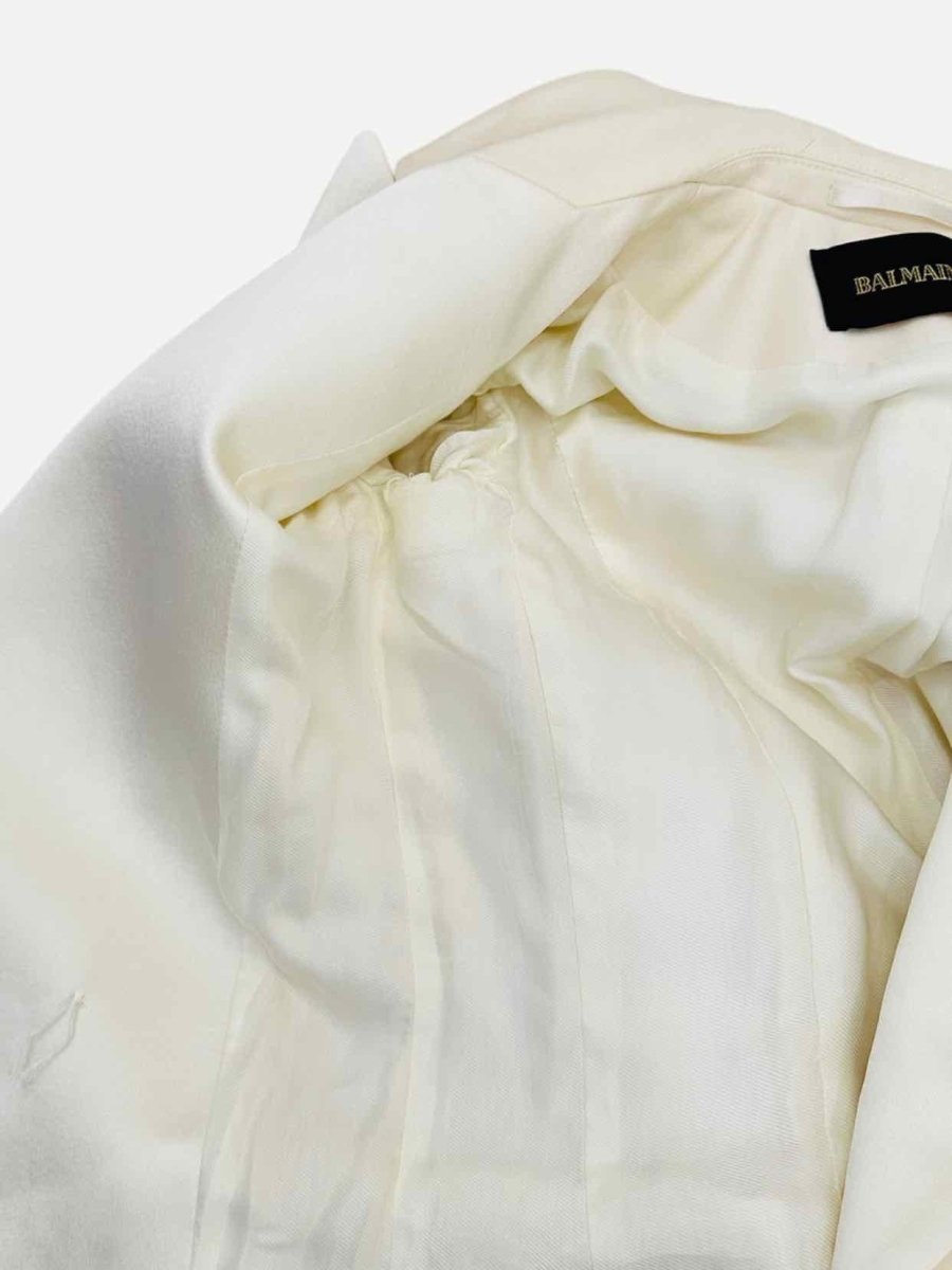 Pre - loved BALMAIN Double Breasted Cream Button Accent Jacket at Reems Closet