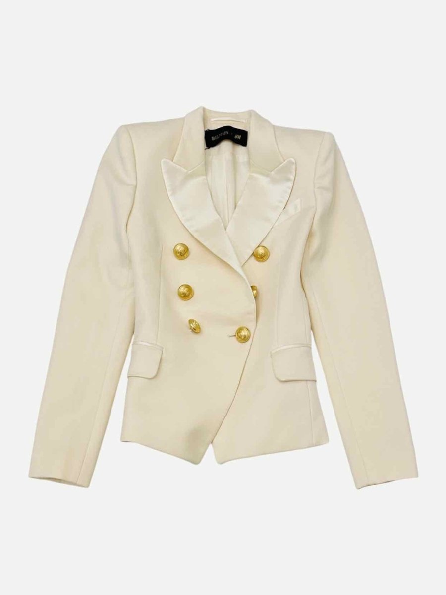 Pre - loved BALMAIN Double Breasted Cream Button Accent Jacket at Reems Closet