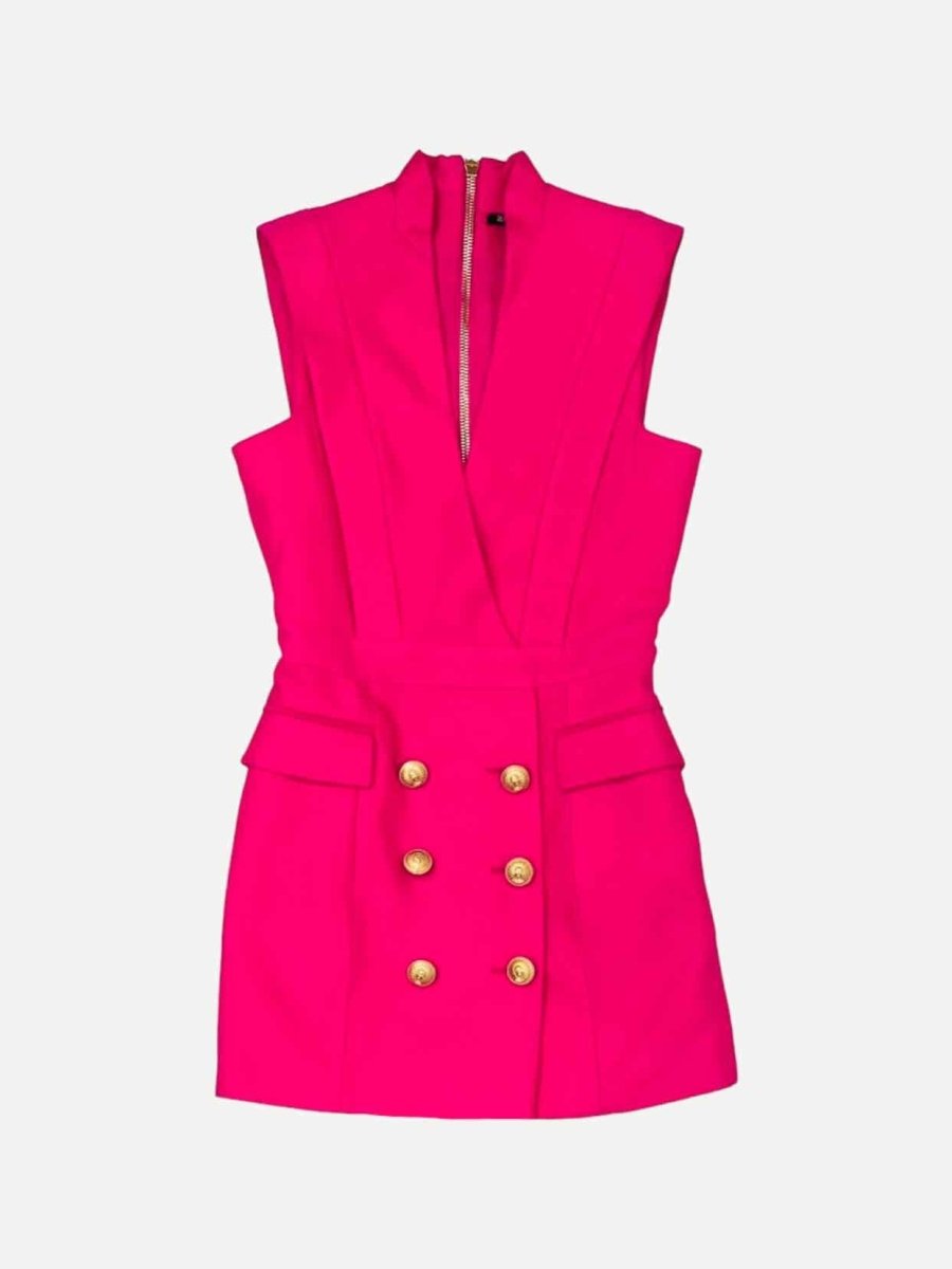 Pre - loved BALMAIN Double Breasted Fuchsia Mini Dress at Reems Closet