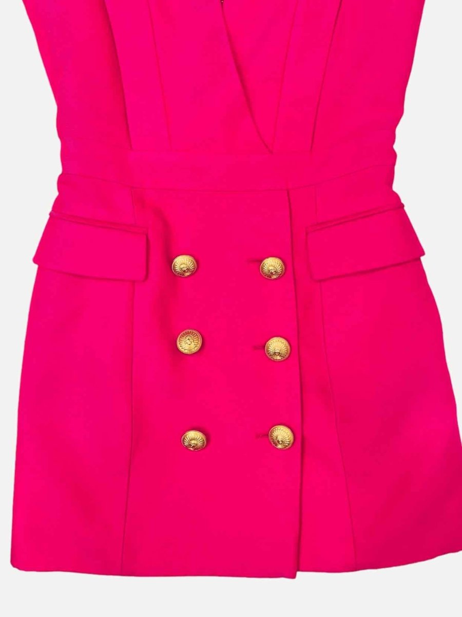 Pre - loved BALMAIN Double Breasted Fuchsia Mini Dress at Reems Closet