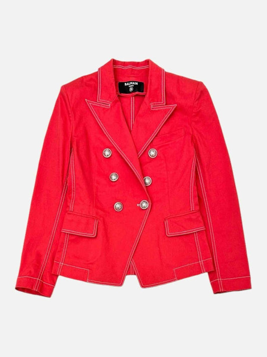 Pre - loved BALMAIN Double Breasted Red Button Accent Jacket at Reems Closet