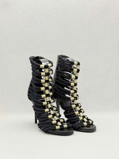 Pre-loved BALMAIN Gladiator Black Rope Size EU 37 Heeled Sandals at Reems Closet
