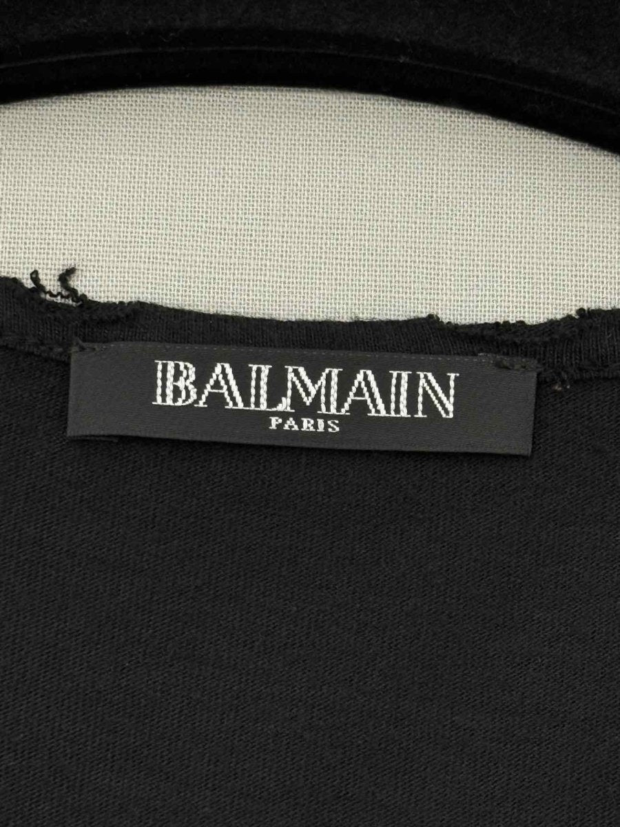 Pre - loved BALMAIN Grey & Black Logo Print Size US 2 Top at Reems Closet