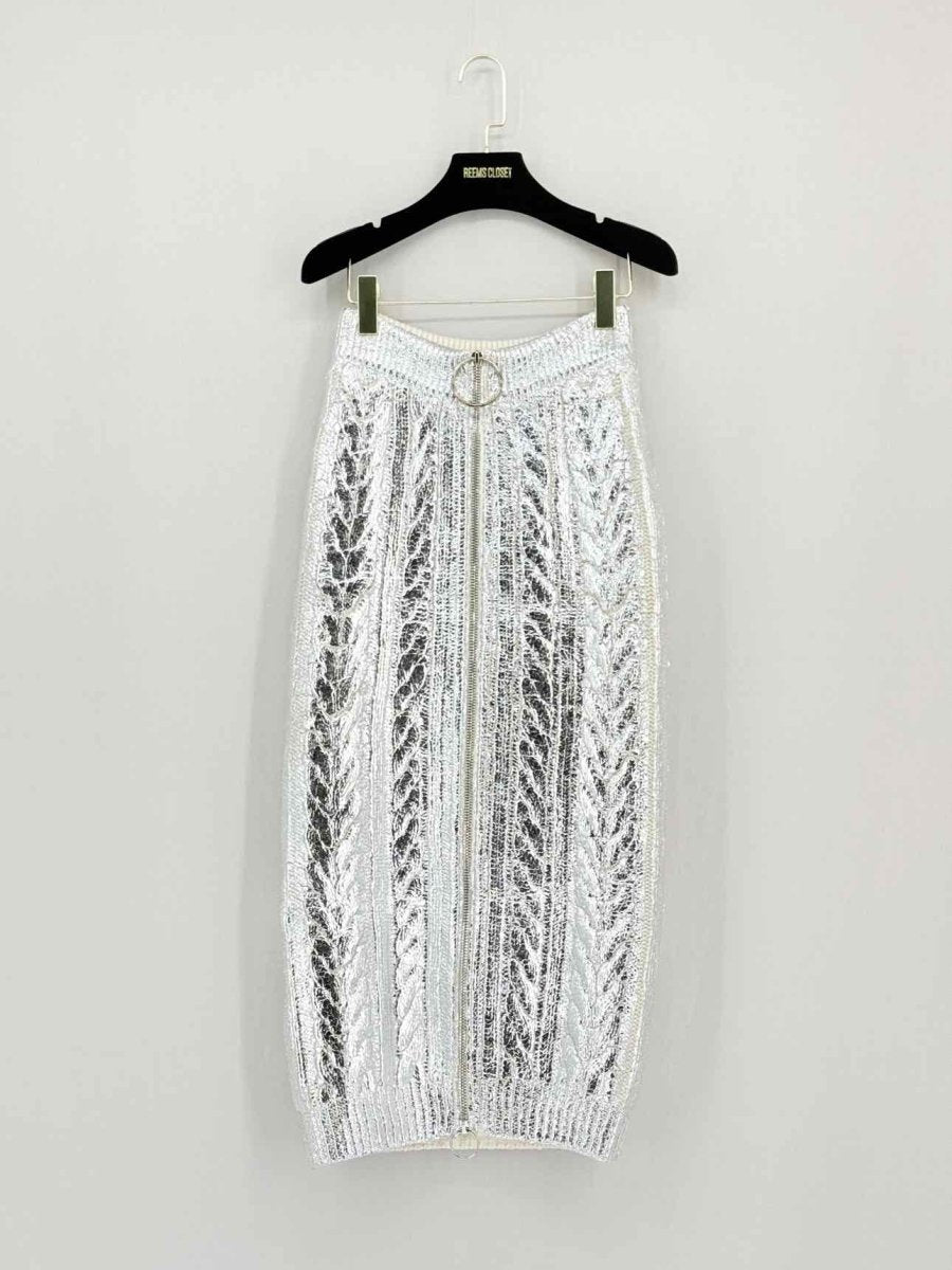 Pre - loved BALMAIN Metallic Silver Size US 2 Midi Skirt at Reems Closet