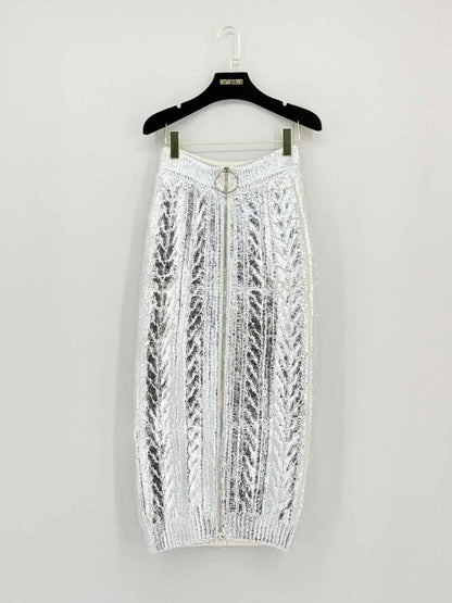Pre - loved BALMAIN Metallic Silver Size US 2 Midi Skirt at Reems Closet
