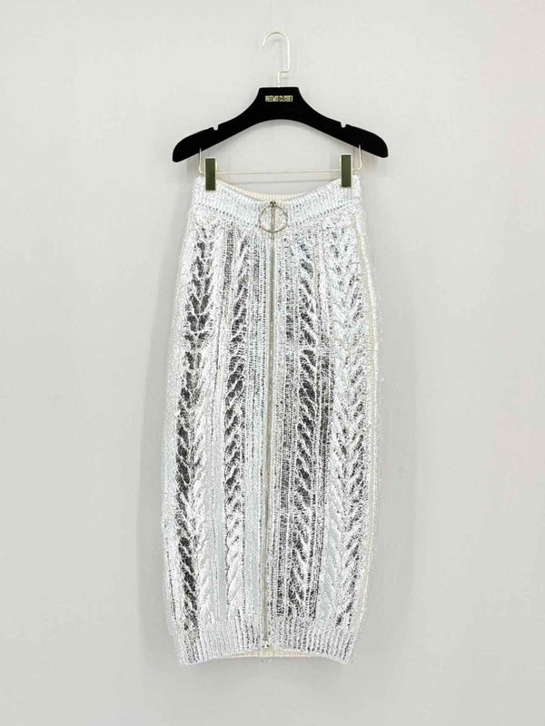 Pre - loved BALMAIN Metallic Silver Size US 2 Midi Skirt at Reems Closet