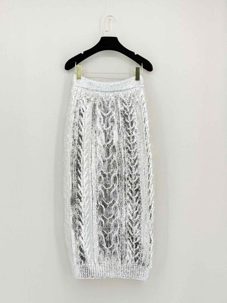 Pre - loved BALMAIN Metallic Silver Size US 2 Midi Skirt at Reems Closet