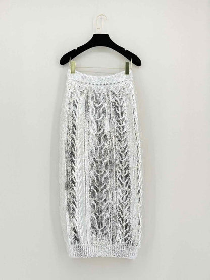 Pre - loved BALMAIN Metallic Silver Size US 2 Midi Skirt at Reems Closet