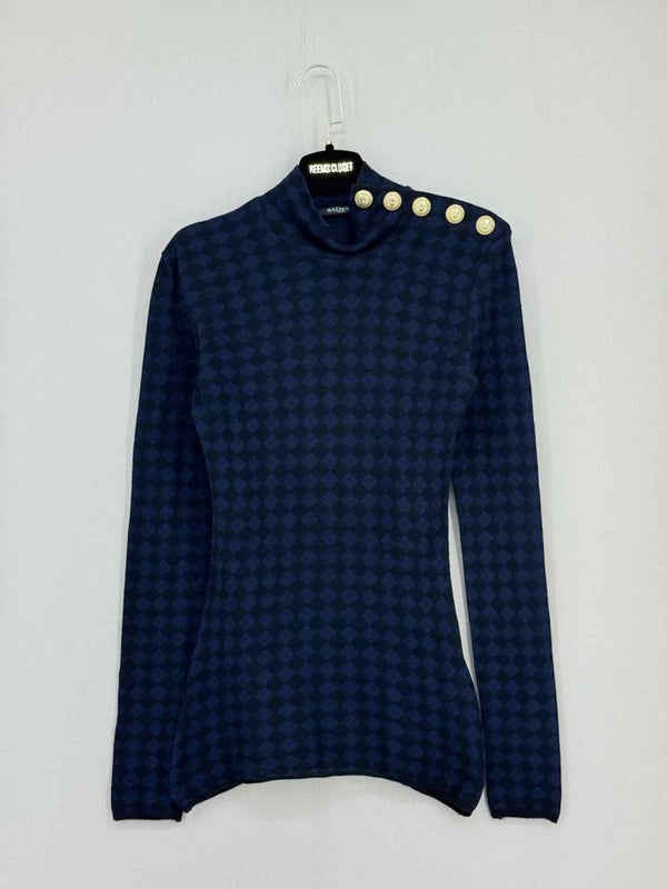 Pre - loved BALMAIN Navy Blue & Black Size US 2 Top at Reems Closet