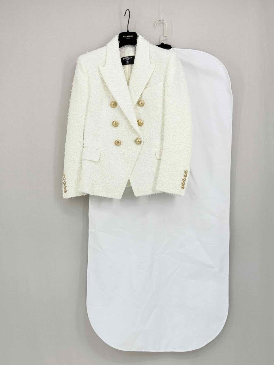 Pre - loved BALMAIN White Tweed Size US 2 Jacket at Reems Closet