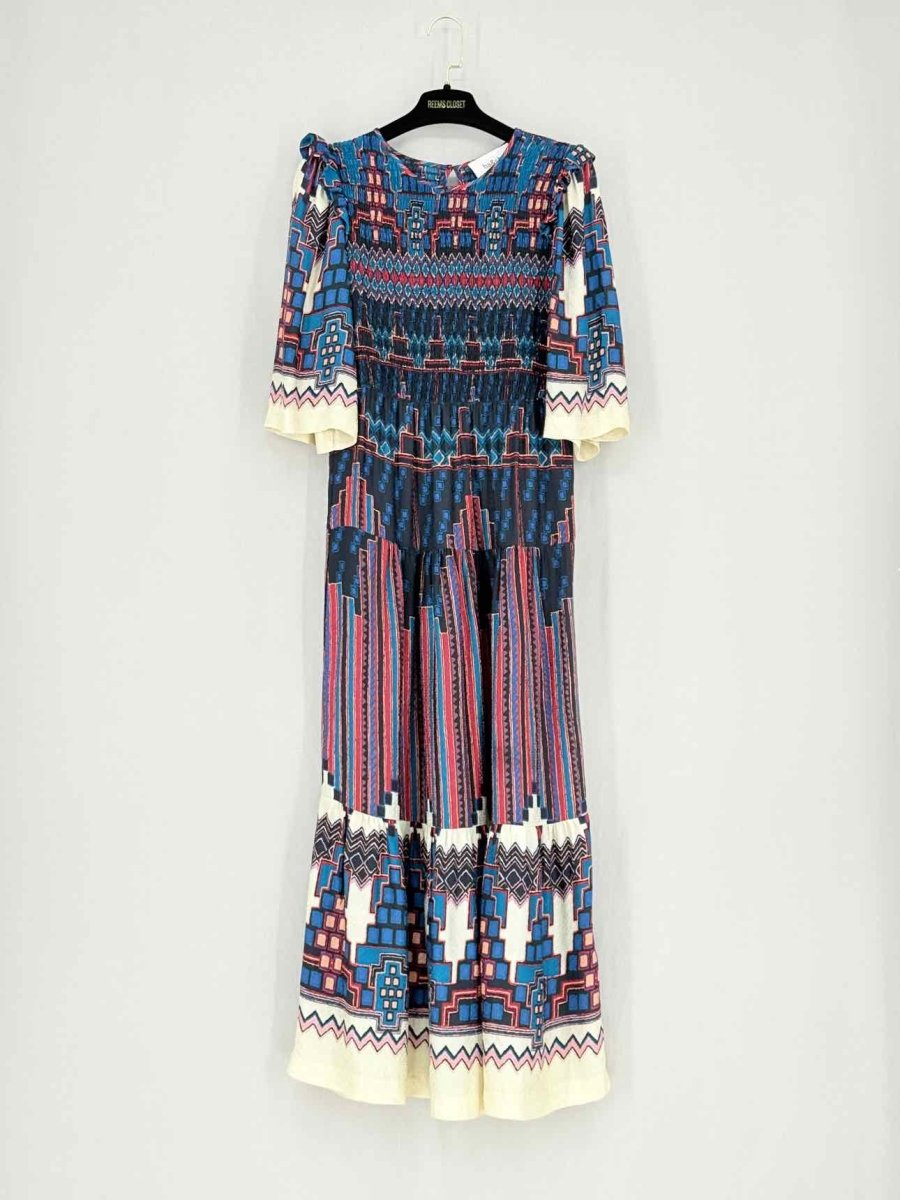 Pre - loved BA&SH Blue Multicolor Size XSmall Midi Dress at Reems Closet