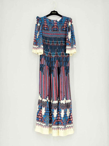 Pre - loved BA&SH Blue Multicolor Size XSmall Midi Dress at Reems Closet