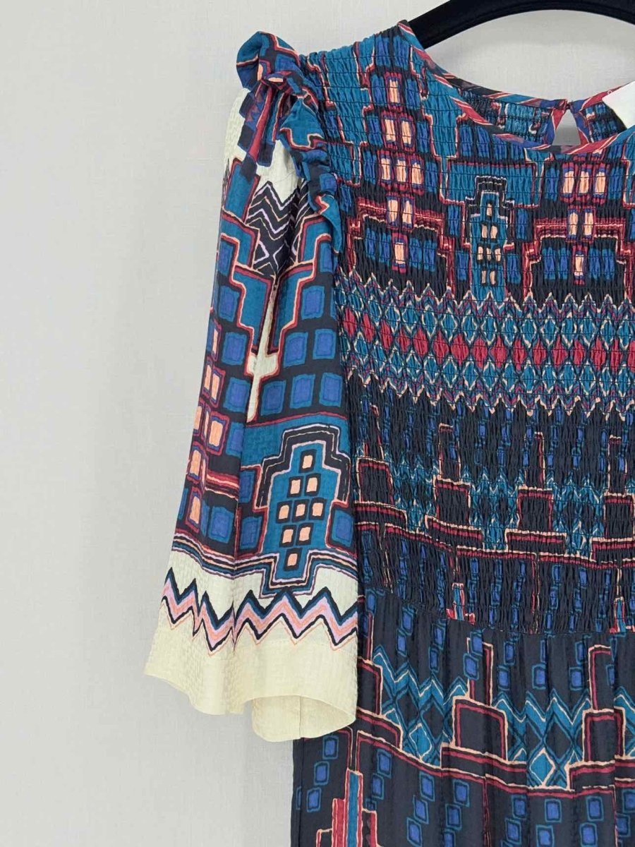 Pre - loved BA&SH Blue Multicolor Size XSmall Midi Dress at Reems Closet