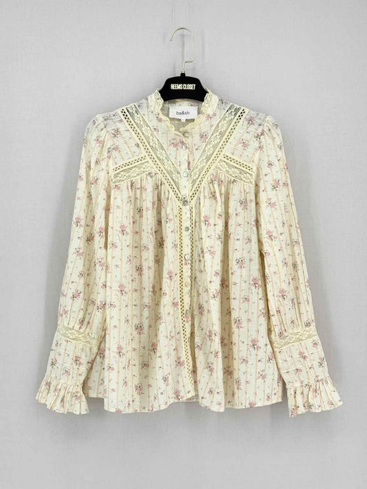 Pre-loved BA&SH Haby Peasant Beige Multicolor Size US 2 Blouse at Reems Closet
