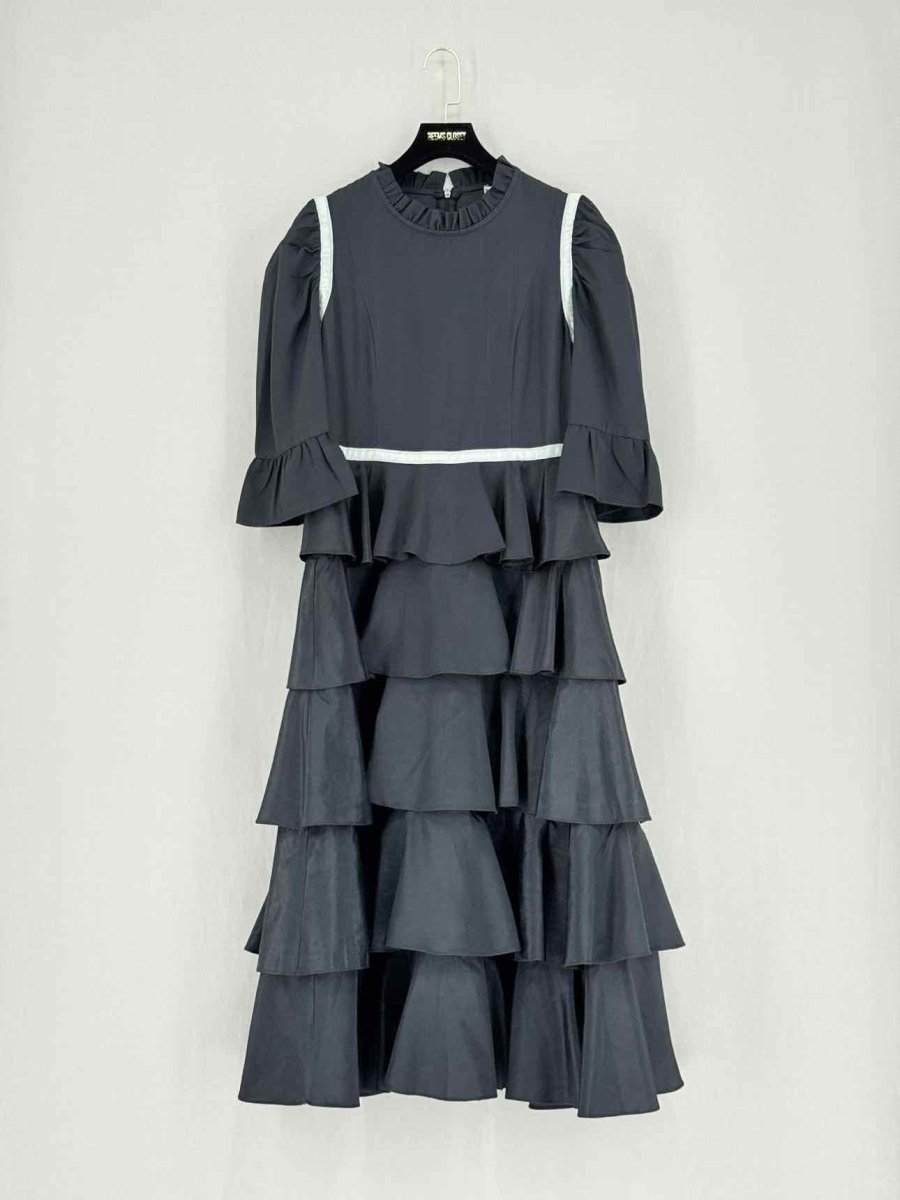 Pre - loved BATSHEVA Black Frilled Size US 6 Midi Dress at Reems Closet