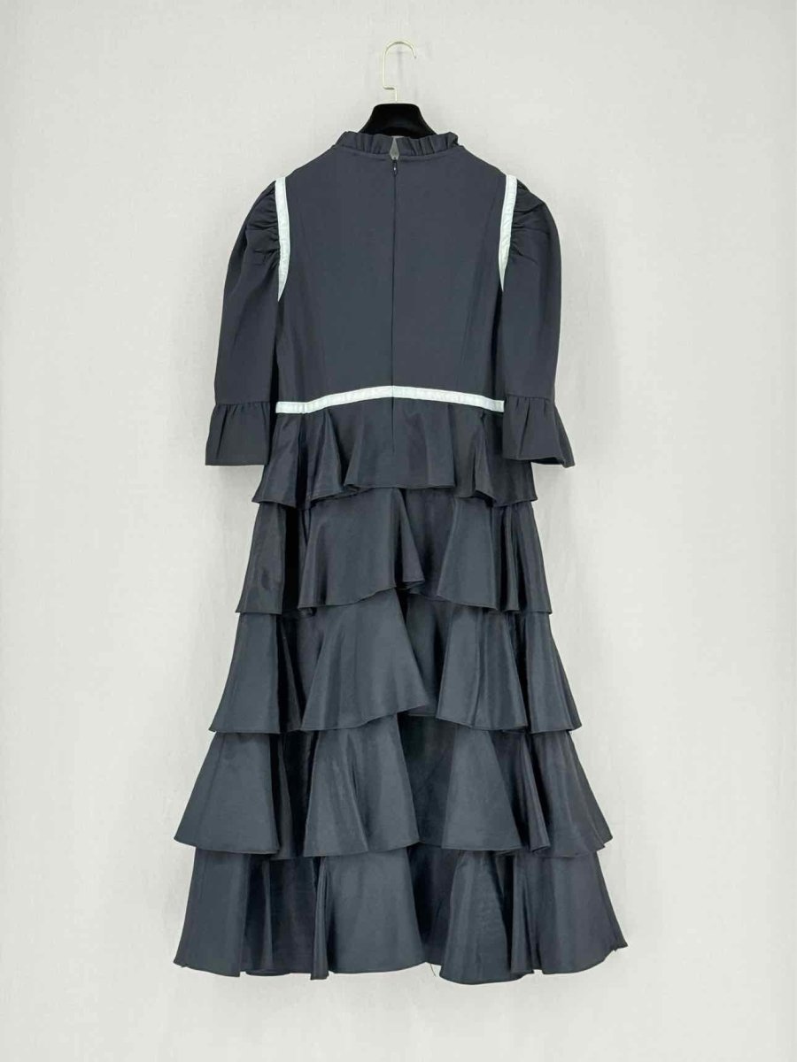 Pre - loved BATSHEVA Black Frilled Size US 6 Midi Dress at Reems Closet
